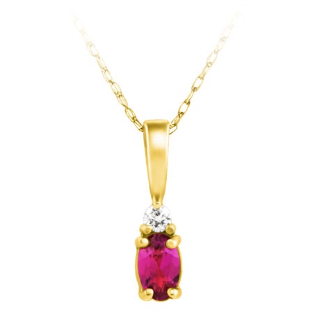 14K Yellow Gold Lab Grown Ruby & Diamond Pendant Necklace - 0.03Ctw