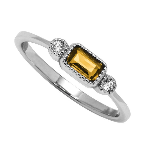 10K White Gold Citrine & Diamond Birthstone Ring 0.04 ctw - Size 7