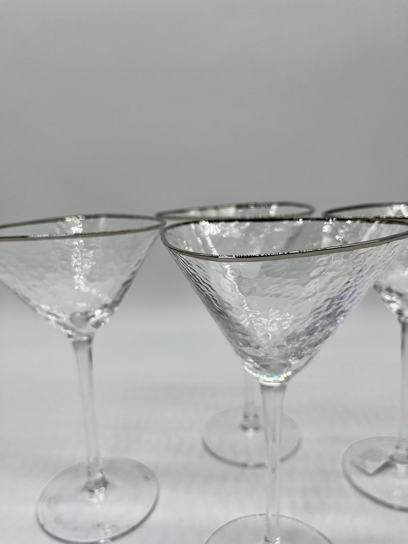 Triangular Martini Glasses - Clear w/Platinum Rim