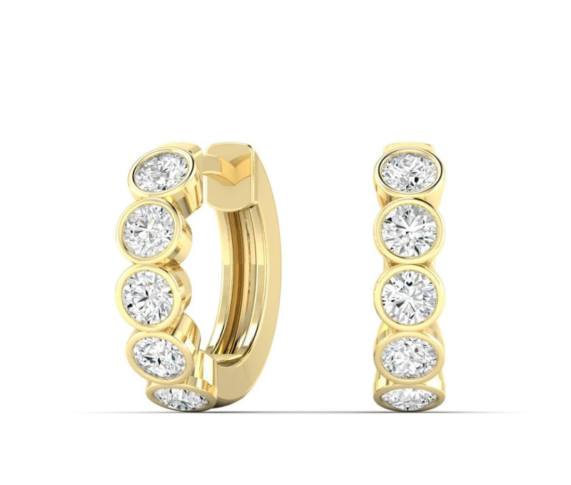 14K Lab Grown Diamond Bezelset Huggie Earrings