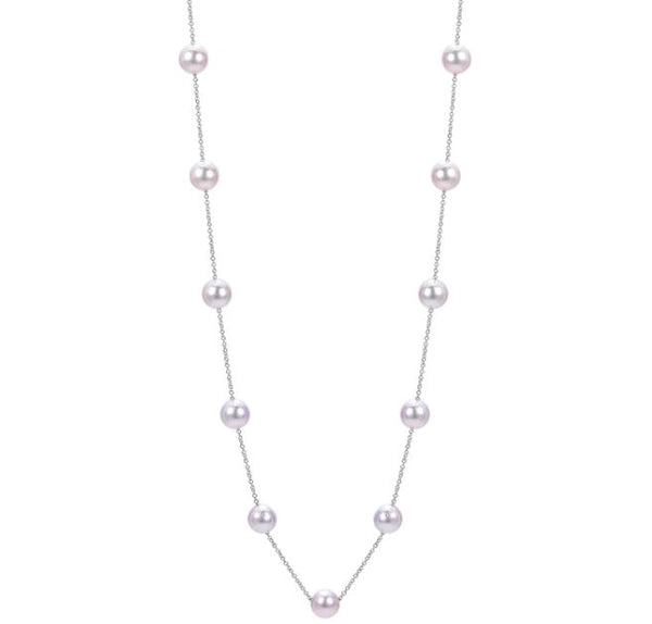 14KW Akoya Pearl Station Necklace 18"