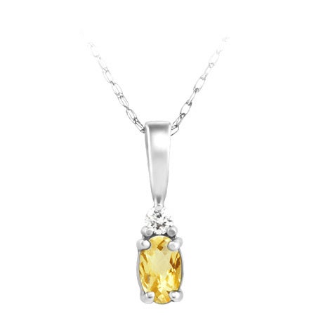 14K White Gold Citrine & Diamond Pendant Necklace - 0.03Ctw