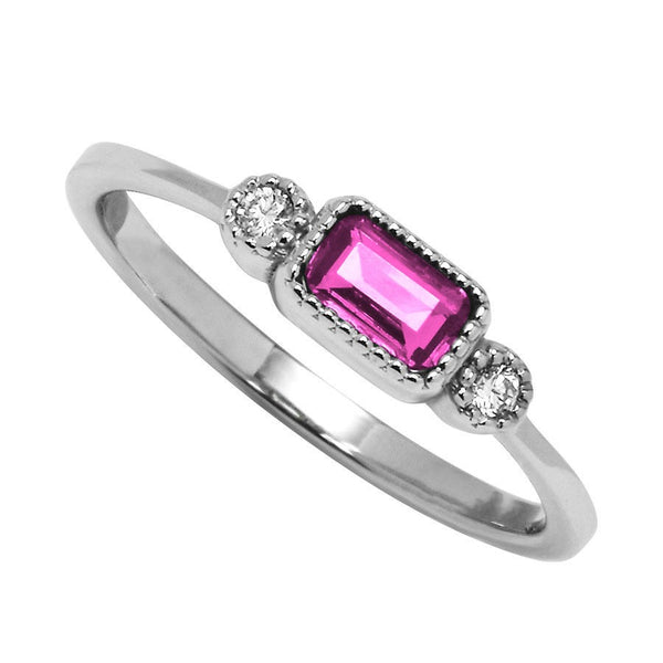 10K White Gold Lab-Grown Pink Sapphire & Diamond Birthstone Ring 0.04 ctw - Size 7