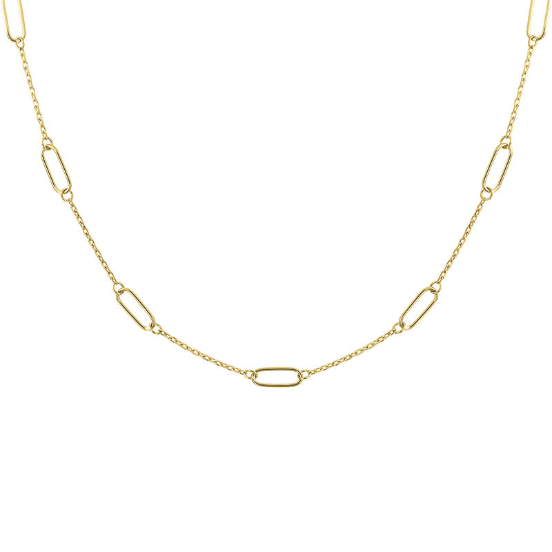 14K Yellow Gold Cable Link with Oval Stations Necklace